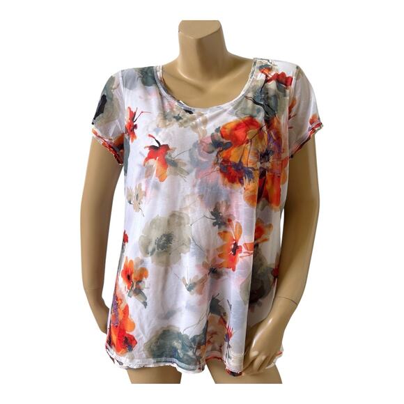 SIMPLY VERA VERA WANG Womens Size Large Short Sleeve Chiffon Overlay Shirt Top - Picture 1 of 8